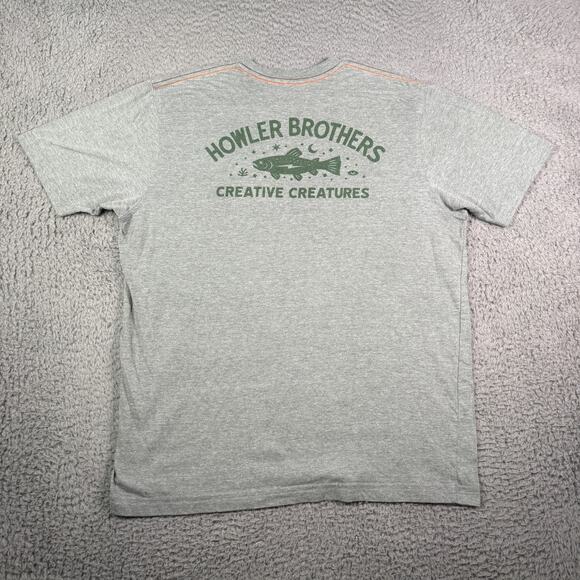 Howler Brothers Shirt Mens L Gray Creative Creatures Fish Graphic Short Sleeve - Picture 2 of 8